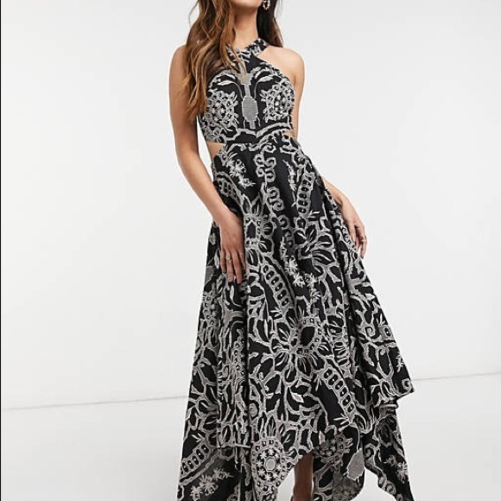 Asos Edition Embroidered Halter Midi Black Cutout Dress - Picture 14 of 14